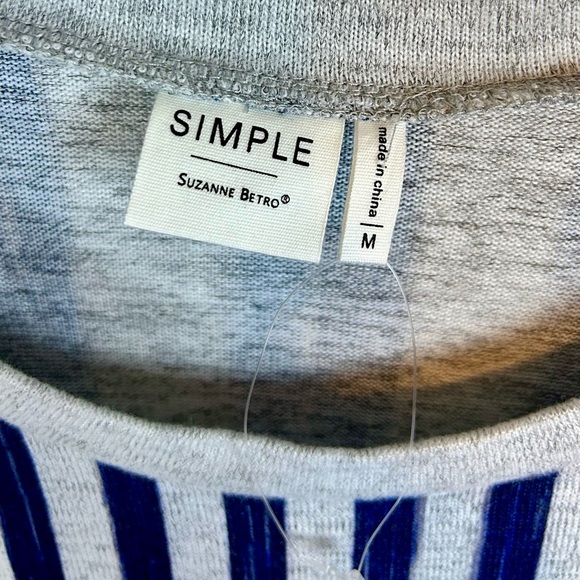 NEW Suzanne Betro Navy & Heather Gray Stripe Crew Neck Cape Style Tunic Top - Picture 4 of 8